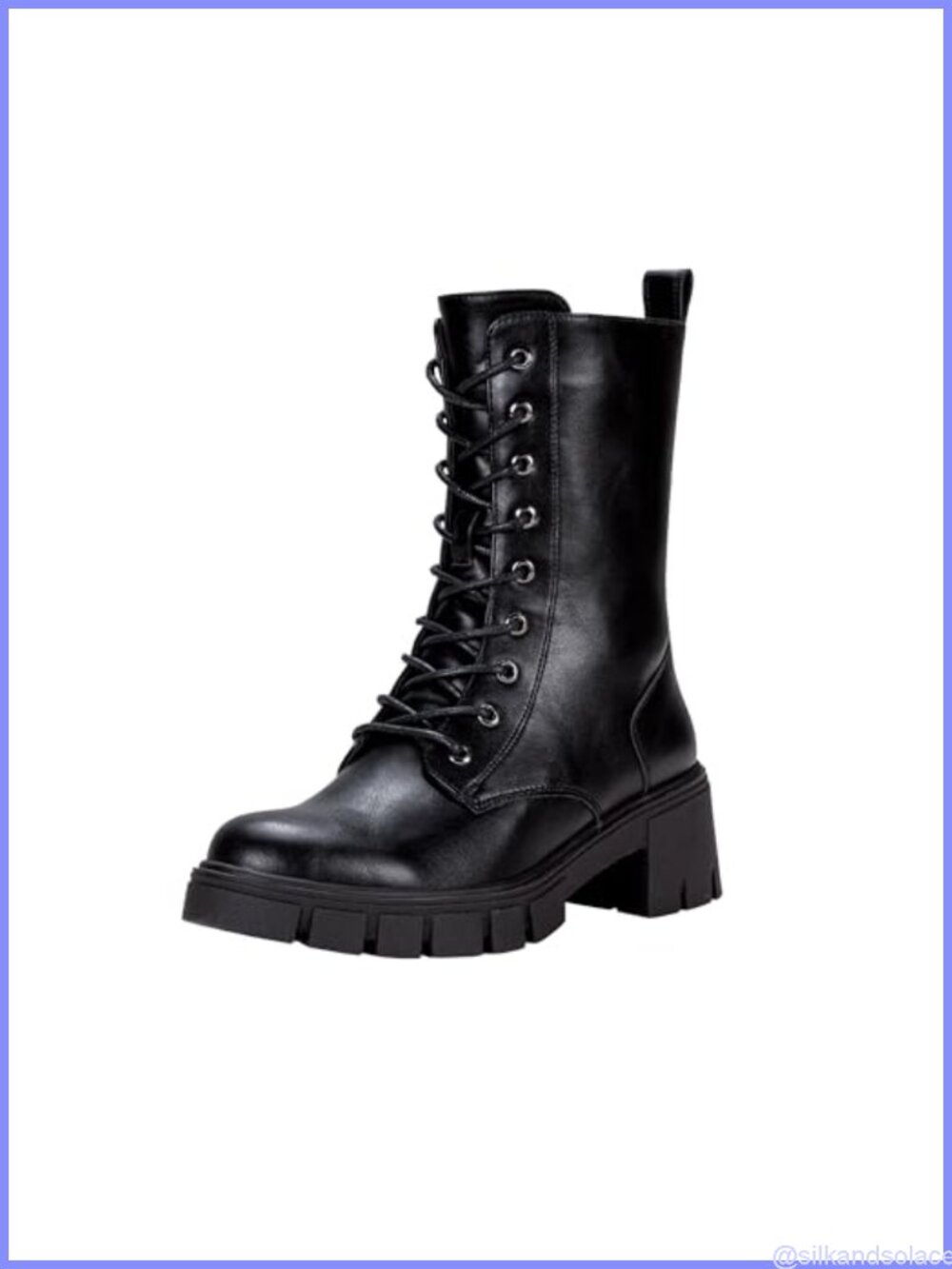 Mid Calf Combat Lace Up Chunky Platform Boots